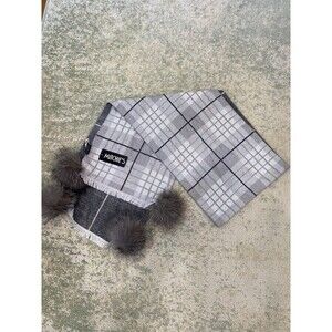NWT NEW Mitchie's Wool Knit Gray Charcoal Gray Pom Poms 70" x 12"